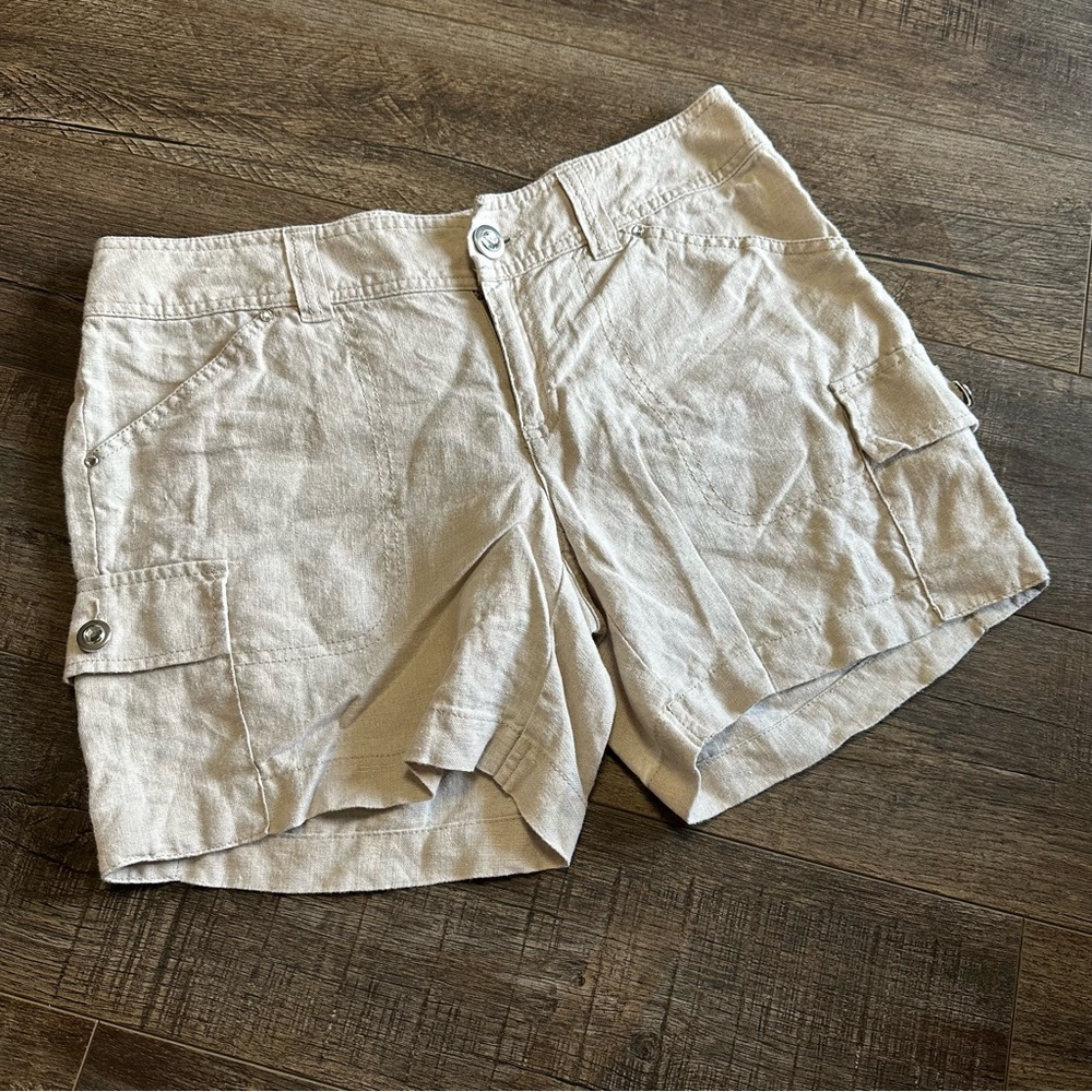 INC Beach Size 6 Linen Cargo Shorts Pockets Neutral Women’s Y2K 90s Style